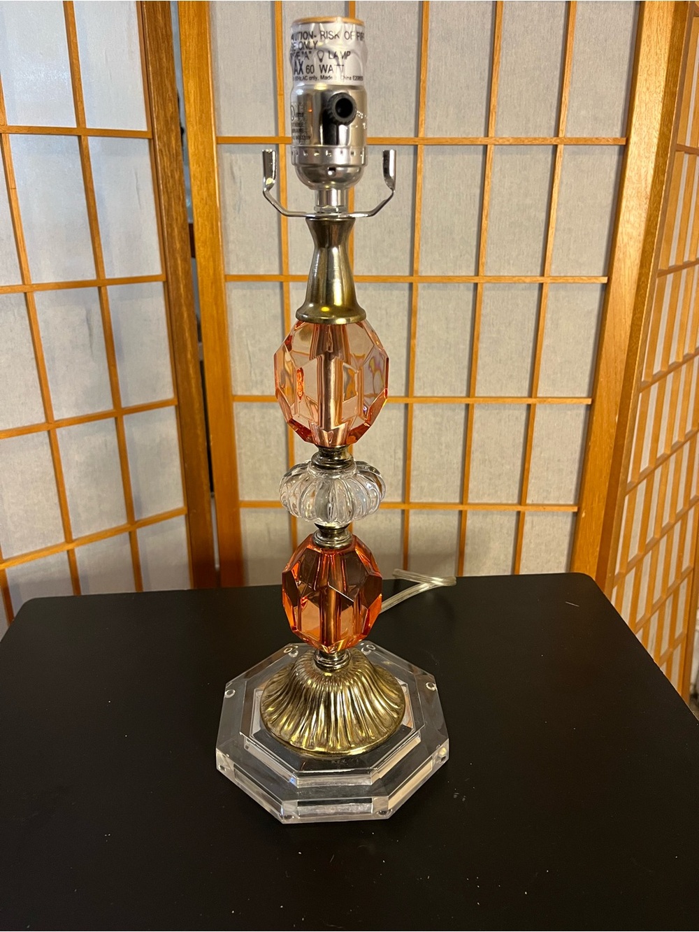 Boudoir modern orange acrylic table lamp no shade no harp